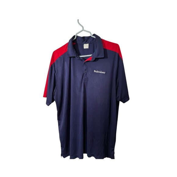 Budweiser Beer Polo Shirt Mens XL Red Blue Embroidered Casual Golf Short Sleeve - Picture 1 of 9